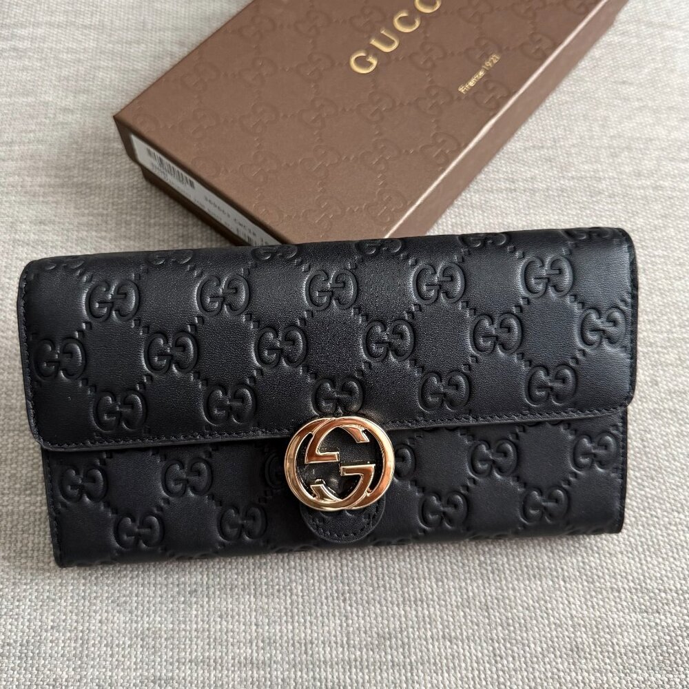 New Gucci Iconic Black Leather Wallet